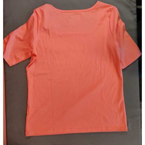 Women's L.L. Bean Supima Soft Square Neck Elbow Sleeve Shirt Sunrise Pink XS - Picture 2 of 3